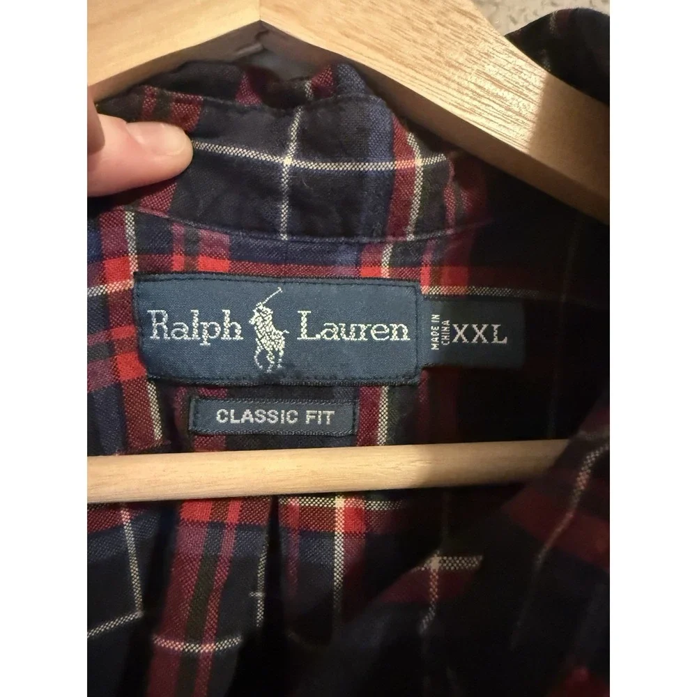 VINTAGE Ralph Lauren Plaid Shirt Mens XXL Custom Fit 90s Red Tartan Cotton Pony